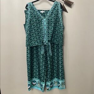 Teal Sleeveless Paisley Jumpsuit